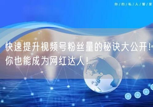 快速提升视频号粉丝量的秘诀大公开！你也能成为网红达人！